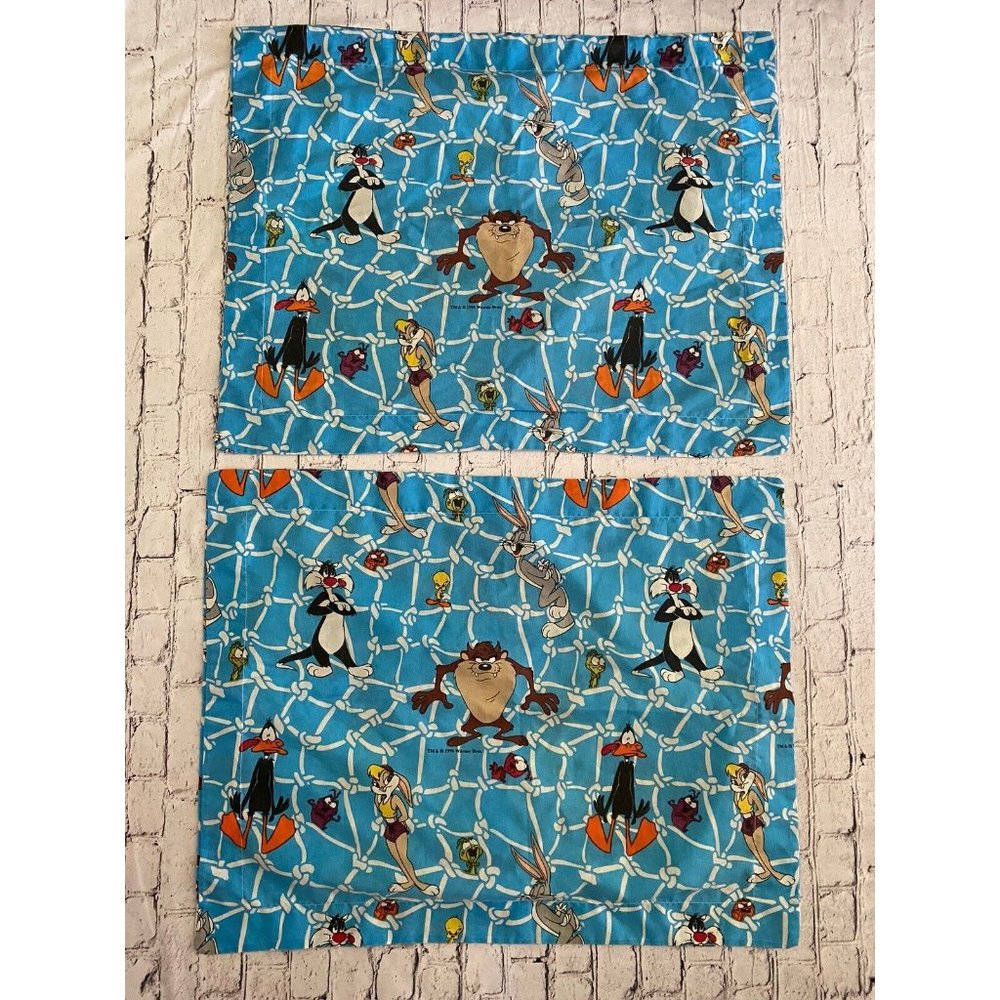 Vintage‎ '96 Looney Tunes Space Jam Warner Bros Set 2 Standard Pillowcases Shams